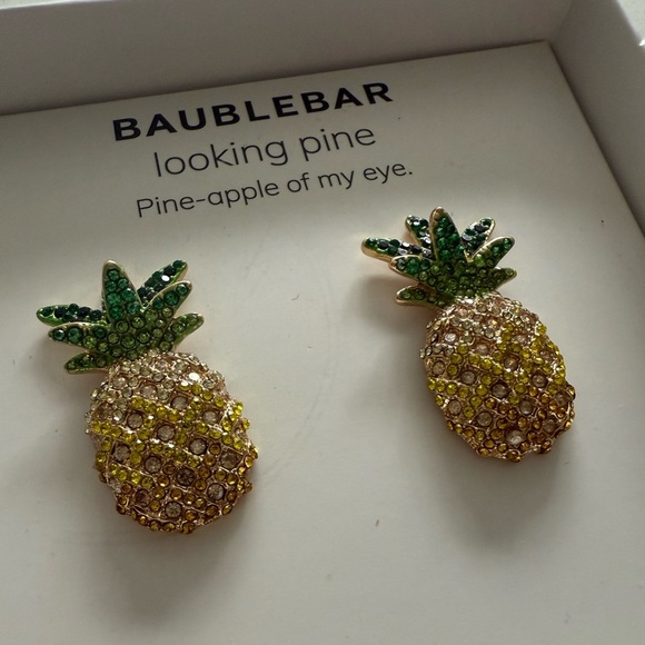 Baublebar Looking Pine Pavé Pineapple Drop Earrings - Yellow/Green - NWB - Picture 5 of 6